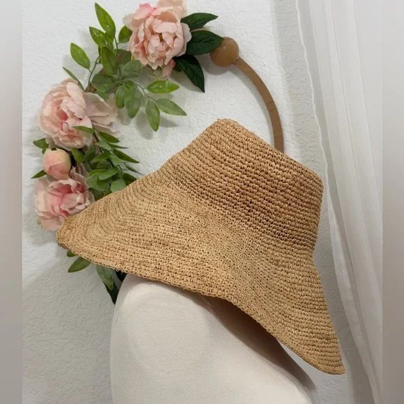 NEW Jenni Kayne $195 Woven Crochet Raffia Sun Hat Natural Size Small/ Medium - Picture 8 of 15